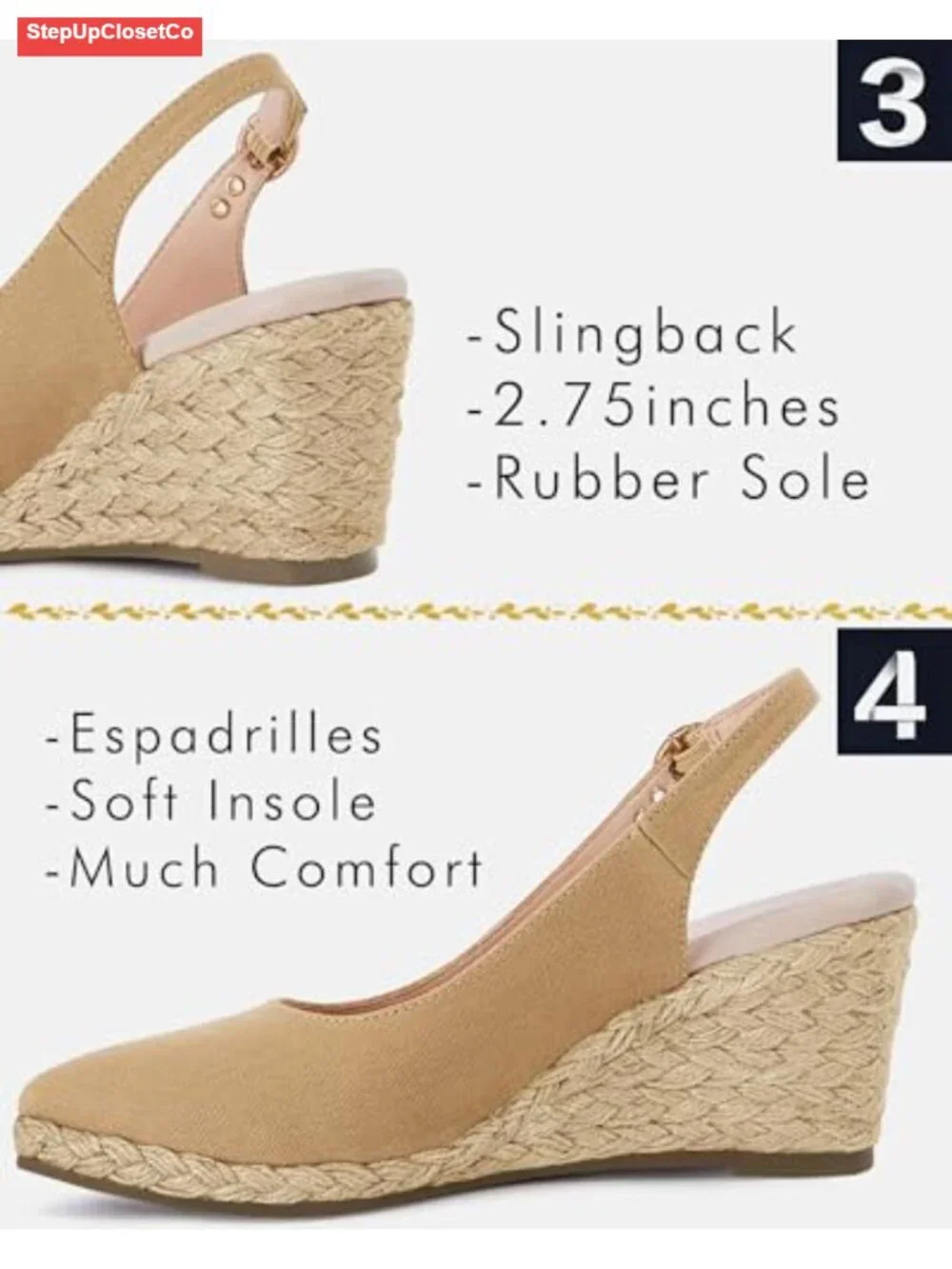 Wedge Sandals Espadrilles Closed Toe Slingback Buckle Strap Comfortable Casual